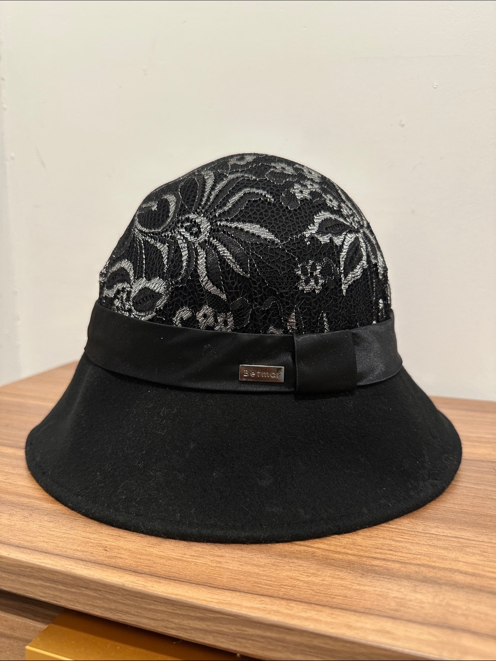 betmar Black Lace Cloche Hat with Satin Band